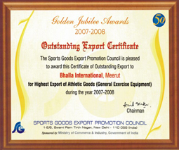 Awarded No. 1 for Highest Exports of Athletic Equipment by SGEPC